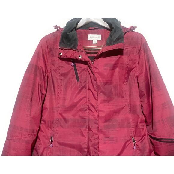 Port Authority Zip Up Hooded Jacket Women's Large Cranberry Red Lined - Picture 2 of 8